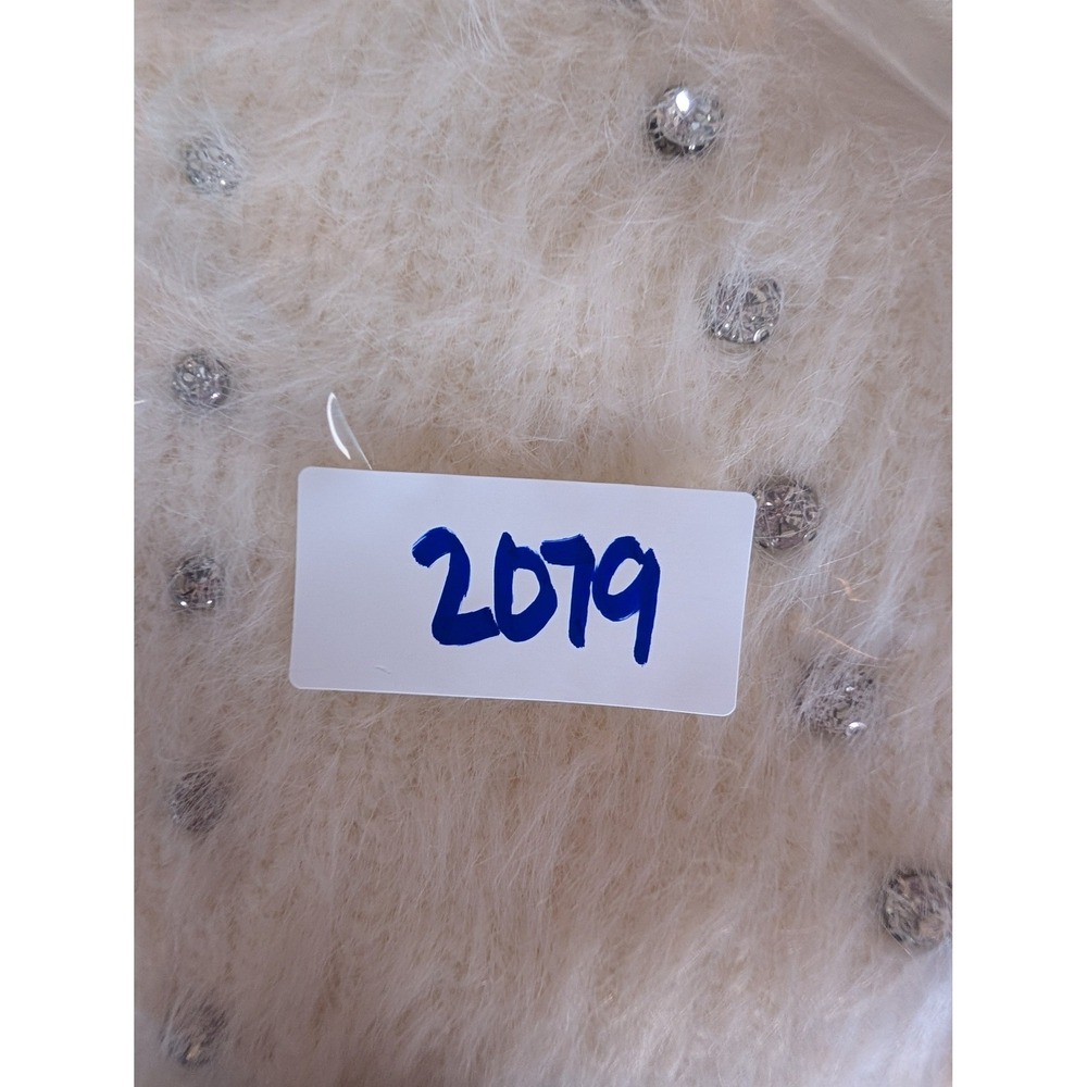 Muse Short Sleeve Fuzzy Crystal Embellished Sweater XS Ivory‎ Coquette 90s Glam - Picture 14 of 14